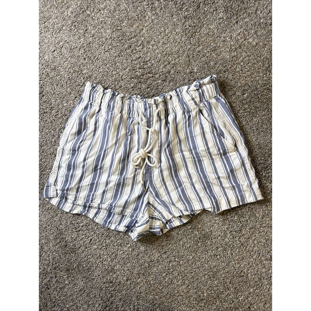Loft Women's White Drawstring‎ Shorts Blue & White Striped Size M